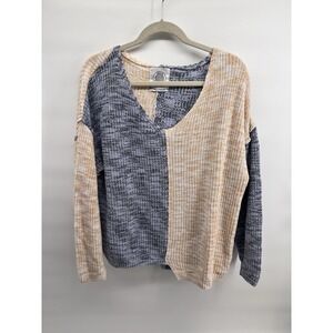 Urban Outfitters Blue & Gold Knit Asymmetrical Oversized V-neck Sweater‎ Small